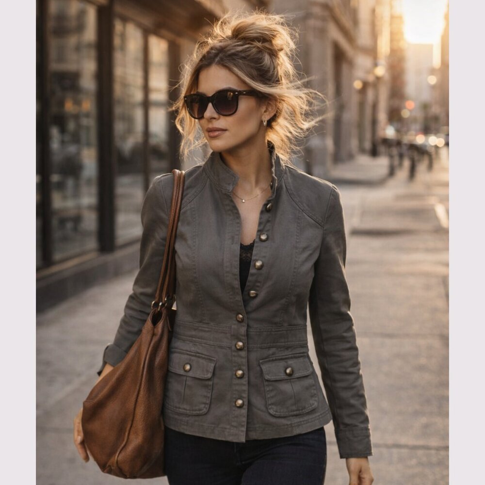 New York & Company Military Style Utility Jacket Grey Size 4